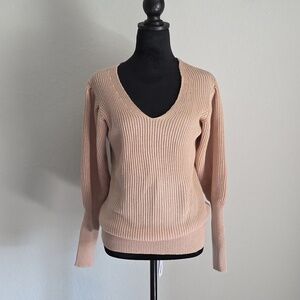 Banana Republic Pink V-Neck Sweater with Ribbed Texture